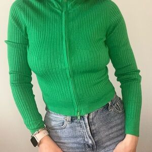 Green Ribbed Women's Sweater
